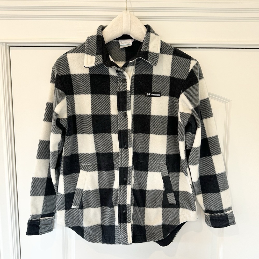 Columbia Womens S Small Benton Springs Shirt Jacket Checkered Plaid Black White